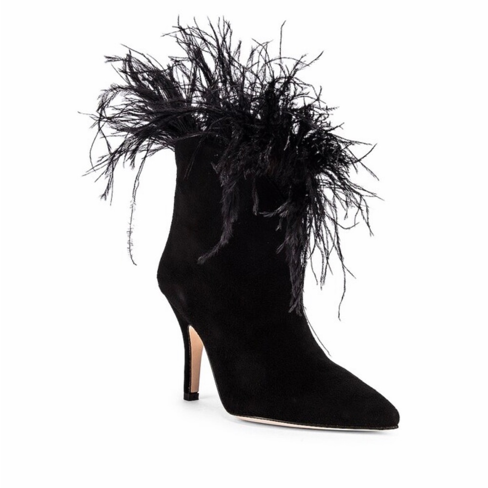 PARIS TEXAS Suede Stiletto Ankle Boot with Marabou Feathers